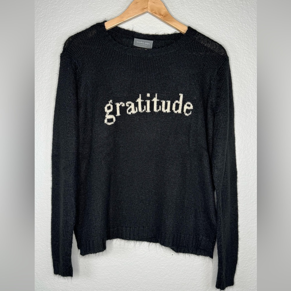 Wooden Ships “gratitude” Mohair Wool Blend‎ Crewneck Sweater S‑M Text Graphic